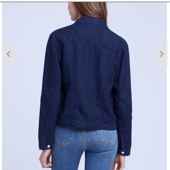 L'Agence Women's Size Small Navy Marine Celine Linen Lightweight Jacket - Picture 3 of 16